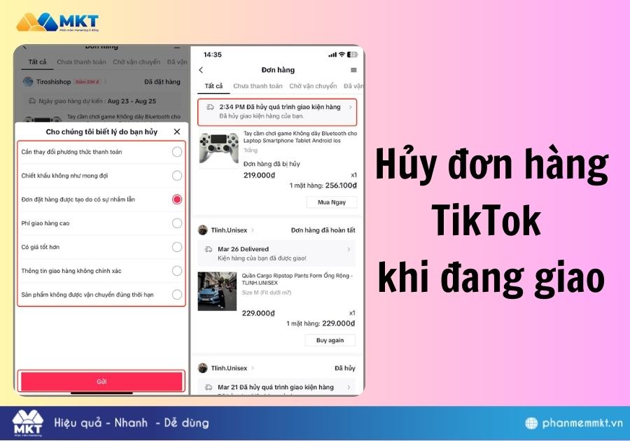 tại sao TikTok không cho huỷ đơn hàng