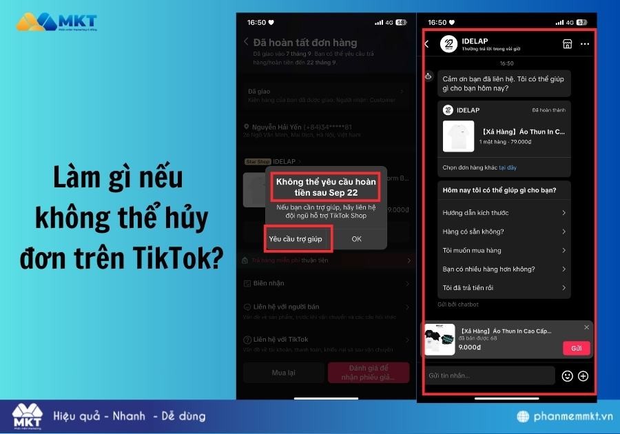 tại sao TikTok không cho huỷ đơn hàng