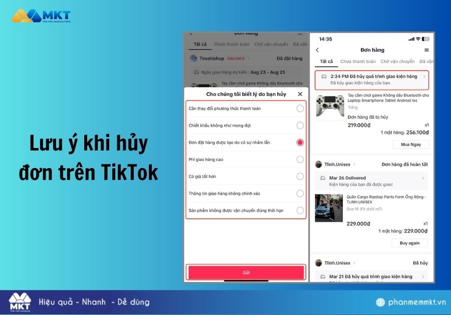 tại sao TikTok không cho huỷ đơn hàng